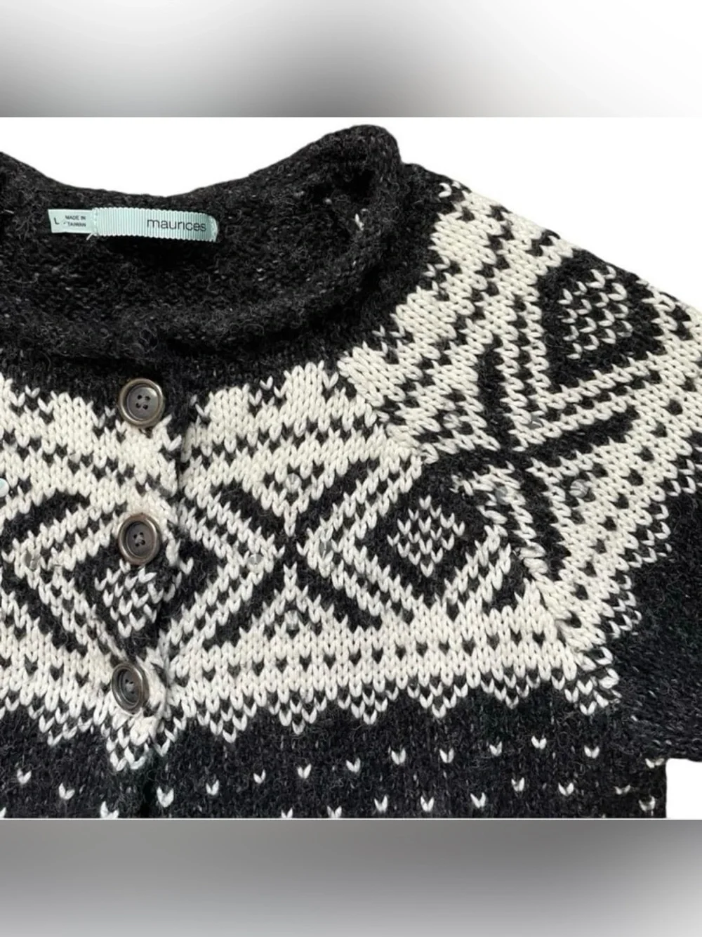 VINTAGE Cozy Granny Wool Blend Fair Isle Knit Cardigan Sweater Sz L